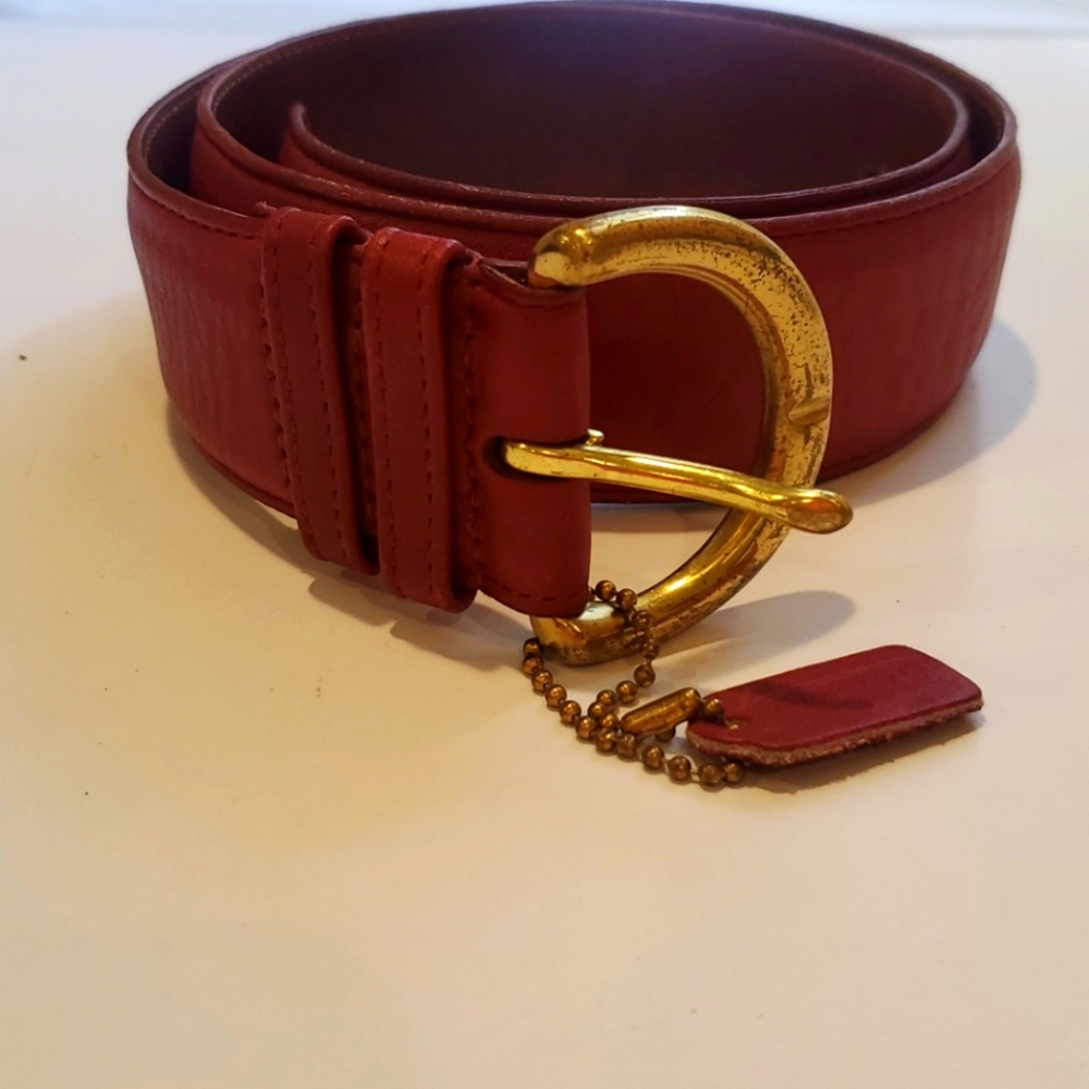 Coach Red/Burgundy Small leather brass belt